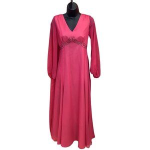 Vintage 1960's Chiffon Pink Beaded Empire Waist Evening Gown with Waterfall/Cape